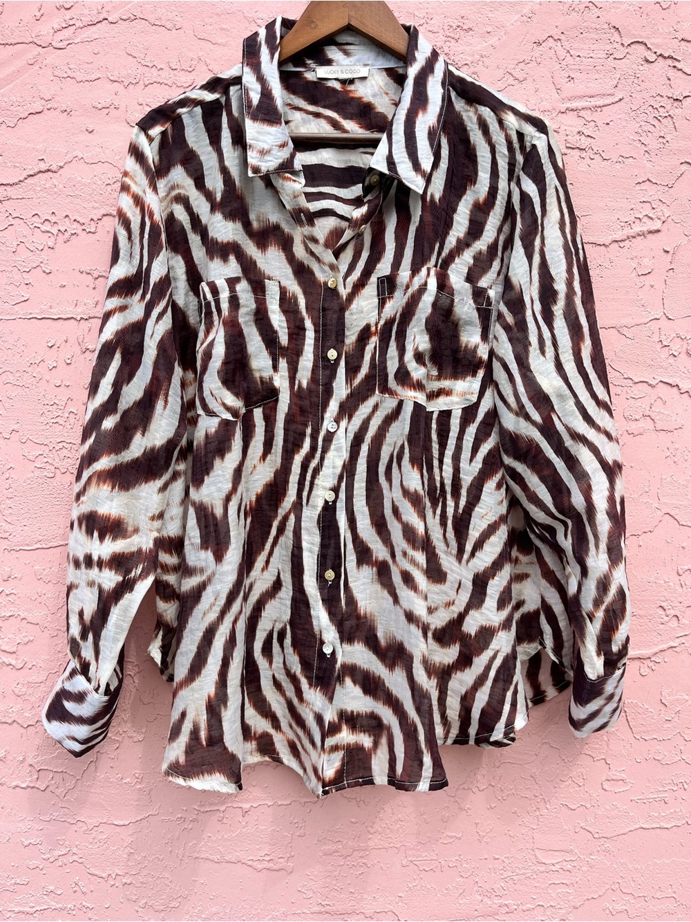 Lucky & Coco Sheer Zebra Print Oversized Blouse